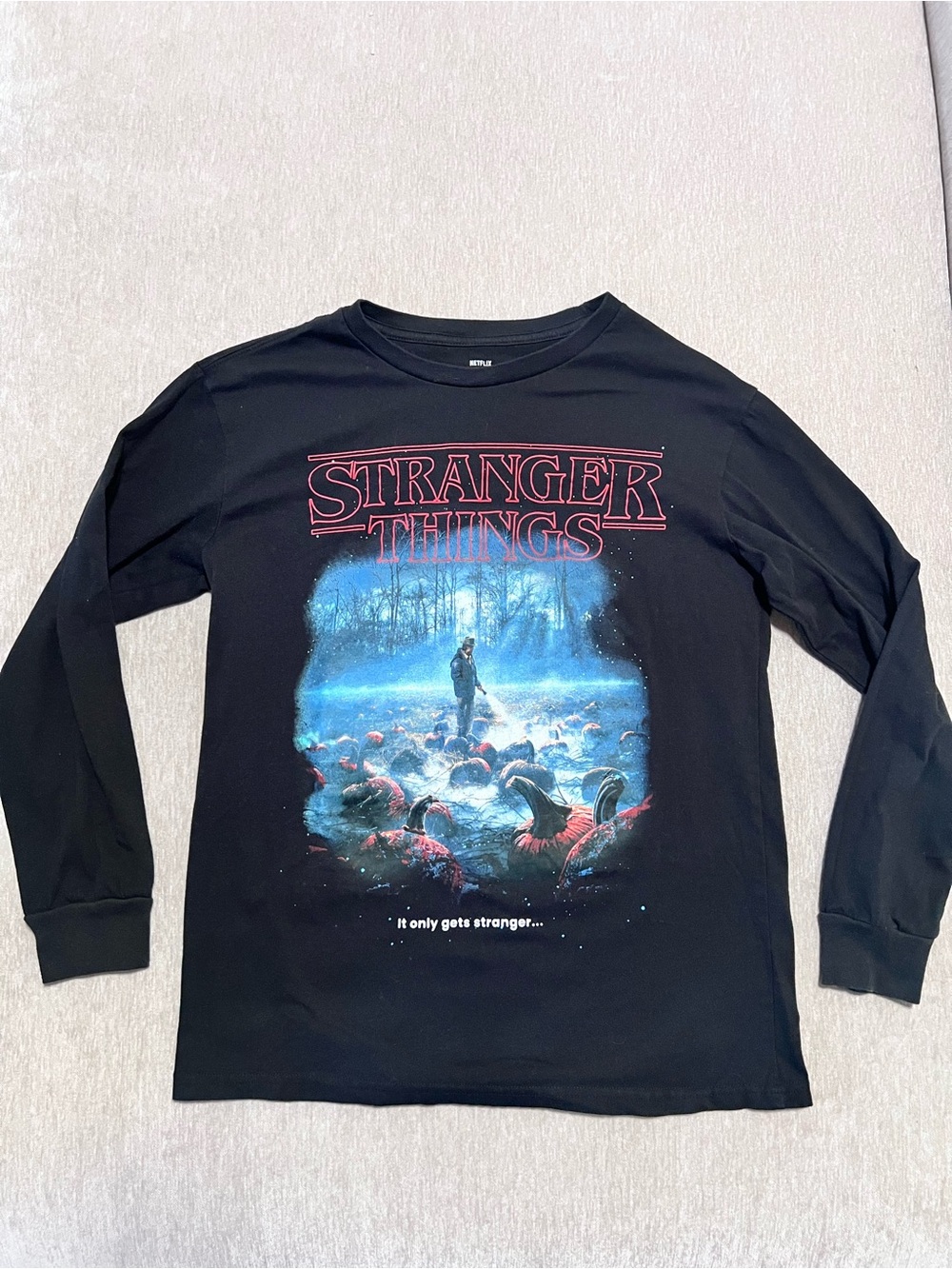 Stranger Things, Black Graphic Long-Sleeve Tee, Adult Small - New, Never Worn